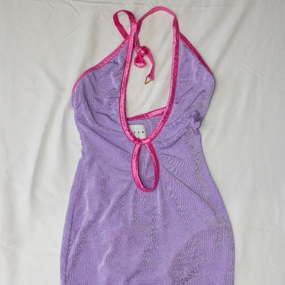 Poster Girl Lilac & Pink Trim Mini Halter Dress